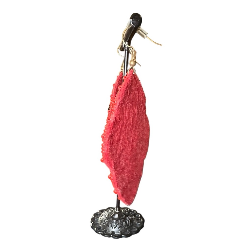 Leopard Print Red Trim Earrings - Picture 3 of 5